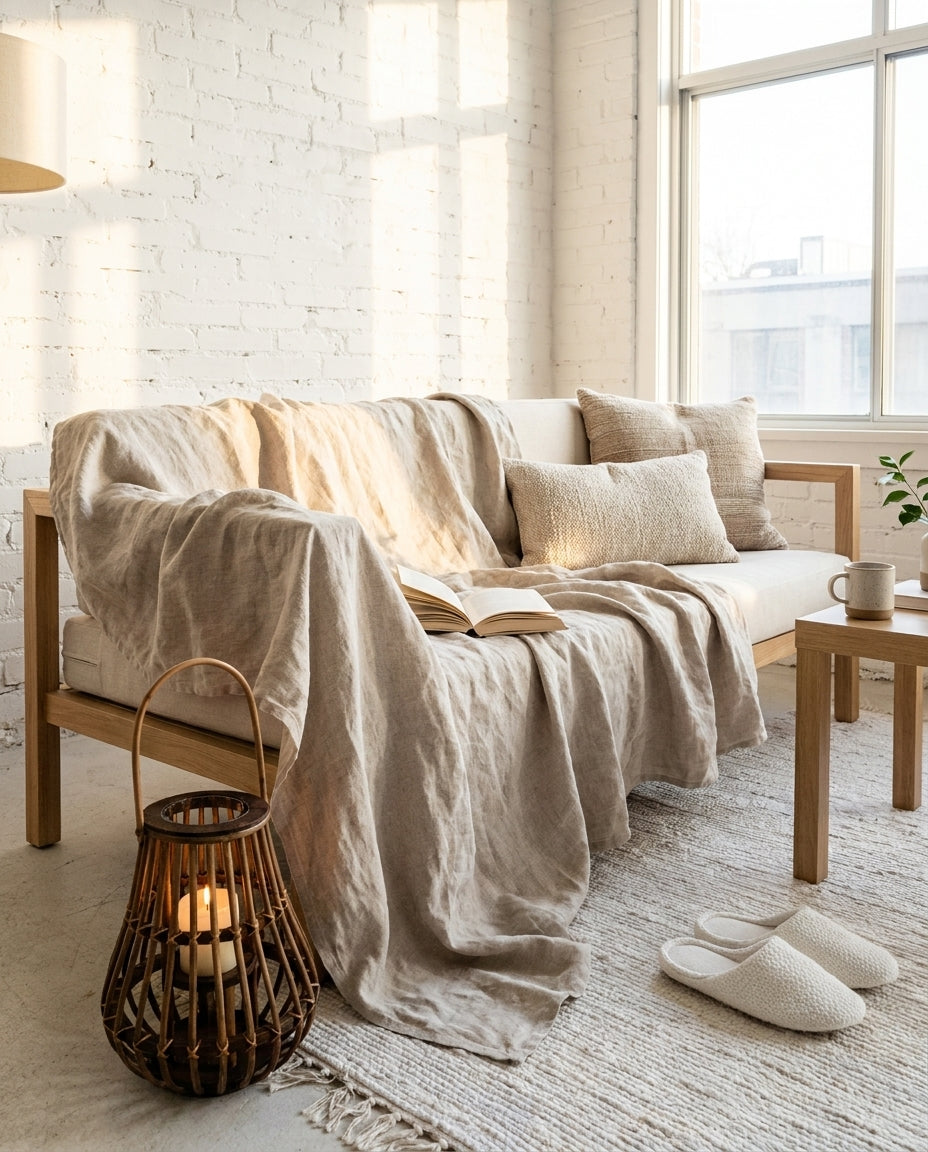 Покрывало для дивана из 100% льна — естественная элегантность