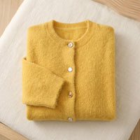 Cardigan en alpaga 78% boutonné col rond femme - coloris Jaune | StudioSoie
