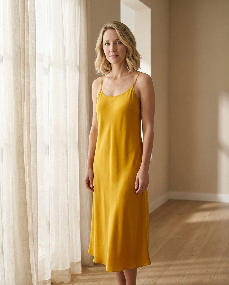 Abito midi in seta 93% — Spalline sottili, 11 colori da donna