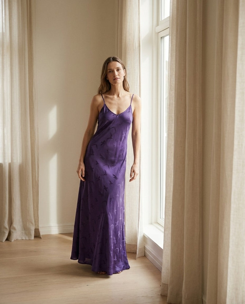 Langes Kleid aus 93 % Seide – Blumenprint, dünne Träger, Damen