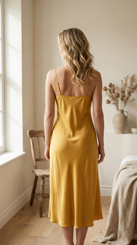 Robe Mi-Longue en Soie 93 % — Bretelles Fines 11 Coloris Femme — vue de dos | StudioSoie