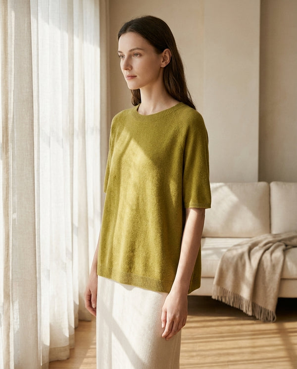 Pull en Laine Mérinos 100% - Col Rond Manches Courtes Femme