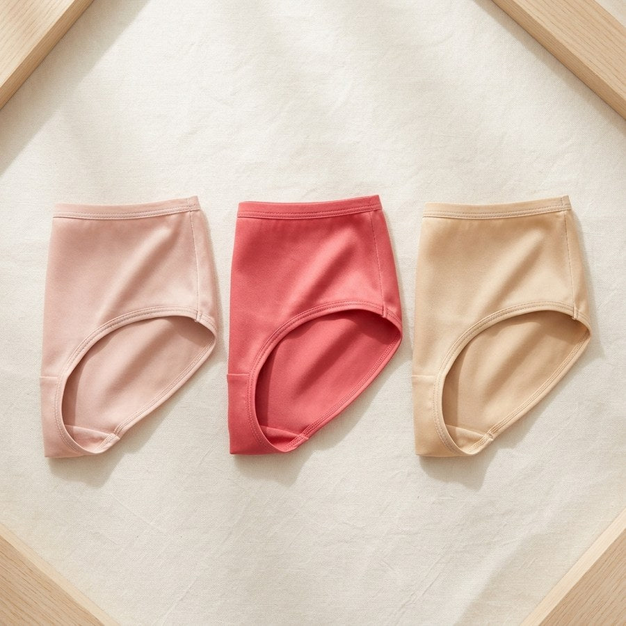 Lot de 3 culottes en soie de mûrier taille basse femme - coloris Trio · Camée, Pastèque, Beige | StudioSoie