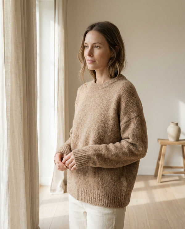 Pull en Alpaga 78% - Maille Brossée Manches Tombantes Femme