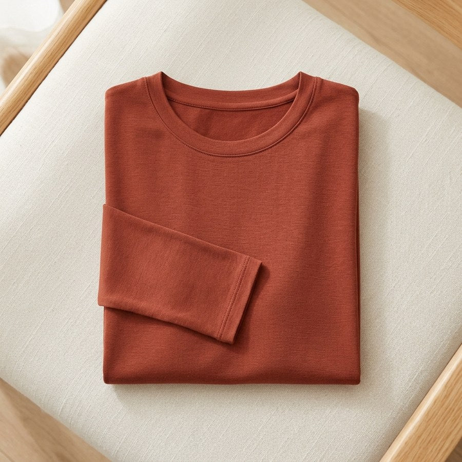 Sous-pull soie & viscose thermique manches longues femme - coloris Terracotta | StudioSoie