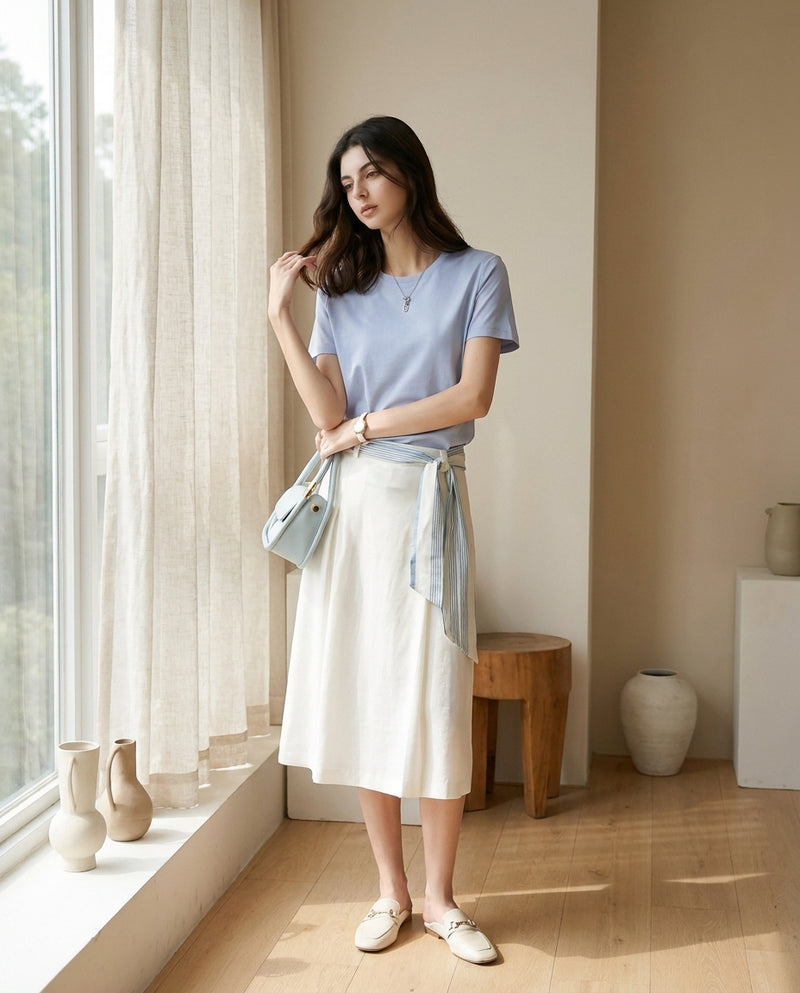 T-Shirt en Soie & Coton - Manches Courtes Femme, 16 Coloris