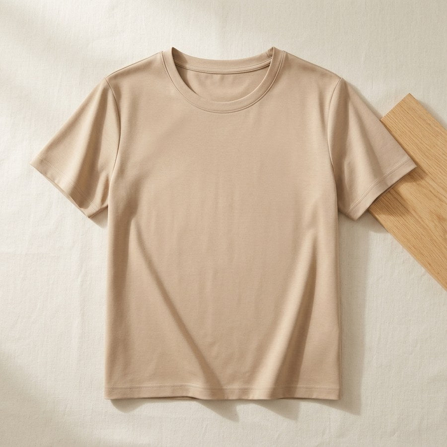 T-shirt soie & coton manches courtes femme - coloris Sable | StudioSoie