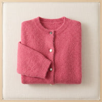 Cardigan en alpaga 78% boutonné col rond femme - coloris Rose | StudioSoie