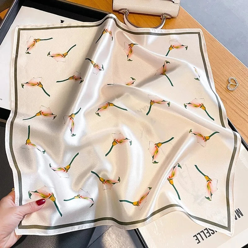 Nature Silk Neck Scarves Lady Foulard Lovely Strawberry Print 100% Real Silk Square Scarf for Women Bag Ribbon Hairband Kerchief - StudioSoie - 