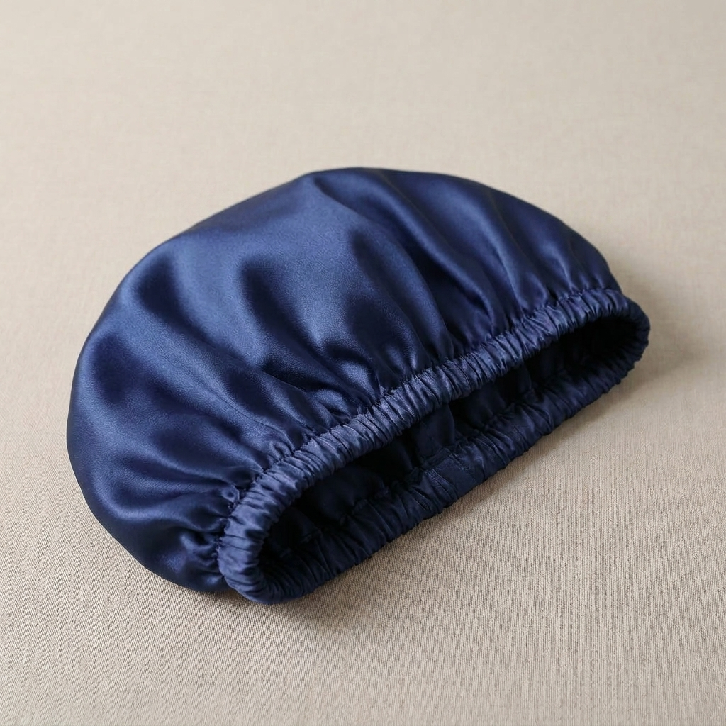 Bonnet de nuit en soie pour enfant Bleu Marine - StudioSoie