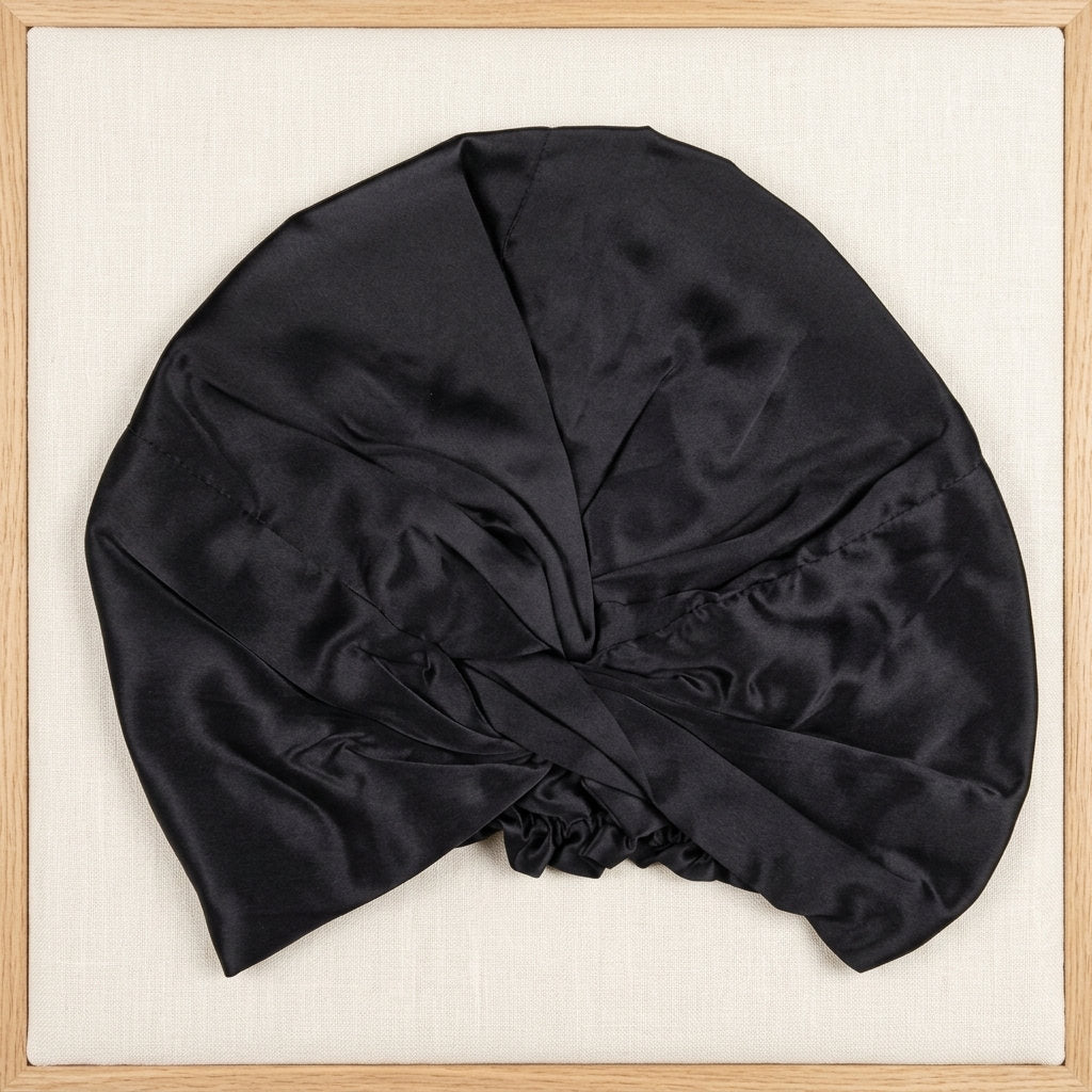Bonnet turban en soie – coloris Noir – StudioSoie