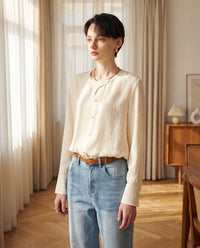Chemise en jacquard de soie de mûrier – vue portée – StudioSoie