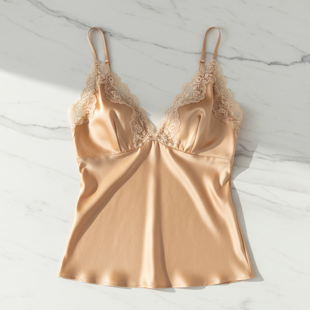 Премиум майка из шелка - V-образный вырез с кружевом и встроенным бюстгальтером - Новинка весны 2026 Birdtree, женская майка 19MM 93% шелк 7% спандекс с встроенным бюстгальтером, однотонная кружевная майка с V-образным вырезом, новинка весны 2026 T61510JF