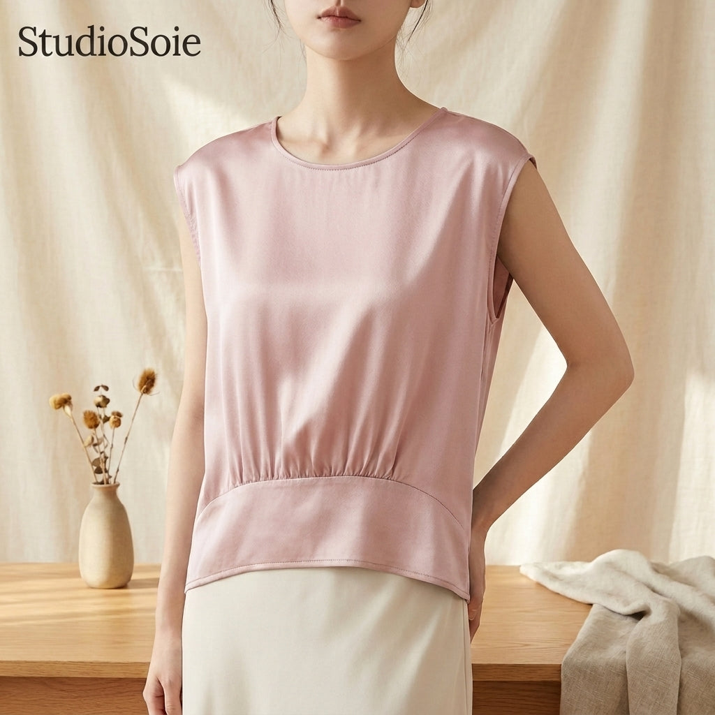 Débardeur en Soie de Mûrier 19MM - Top Sans Manches Col Rond Femme 100% Soie - StudioSoie