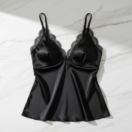 Débardeur en Soie - Col V Dentelle avec Soutien-gorge Intégré - StudioSoie