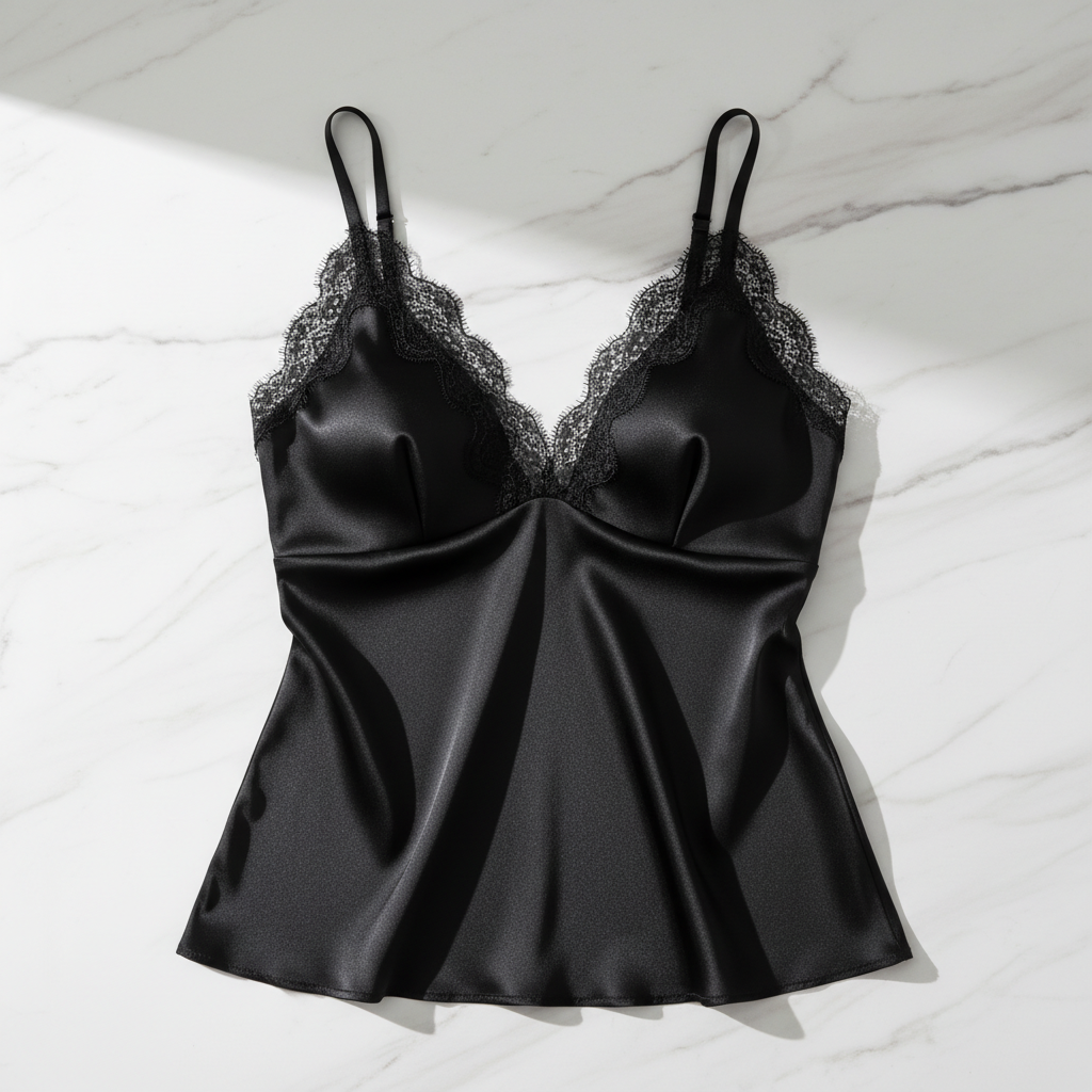 Премиум майка из шелка - V-образный вырез с кружевом и встроенным бюстгальтером - Новинка весны 2026 Birdtree, женская майка 19MM 93% шелк 7% спандекс с встроенным бюстгальтером, однотонная кружевная майка с V-образным вырезом, новинка весны 2026 T61510JF