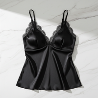 Премиум майка из шелка - V-образный вырез с кружевом и встроенным бюстгальтером - Новинка весны 2026 Birdtree, женская майка 19MM 93% шелк 7% спандекс с встроенным бюстгальтером, однотонная кружевная майка с V-образным вырезом, новинка весны 2026 T61510JF