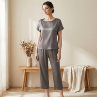Ensemble Pyjama en Soie de Mûrier 19 Momme - Haut Manches Courtes & Pantalon Capri Femme - StudioSoie