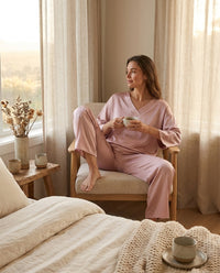 Ensemble Pyjama en Soie de Mûrier 20MM - Haut Col V & Pantalon Femme 100% Soie Naturelle - StudioSoie