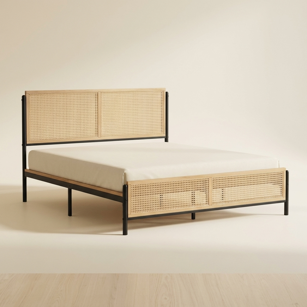 Lit plateforme NAYA 140x190 rotin naturel - vue catalogue - StudioSoie