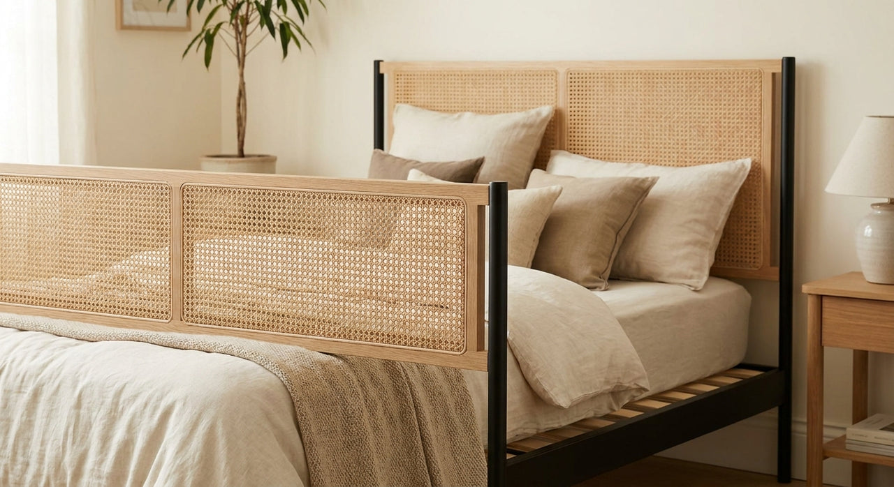 Lit en Rotin & Cannage – Tête de Lit inclus 140×200 - StudioSoie