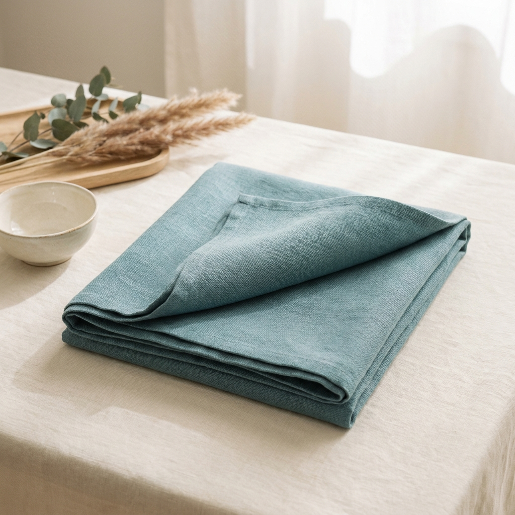 Nappe de Table en Lin 100% - bleu lac - StudioSoie