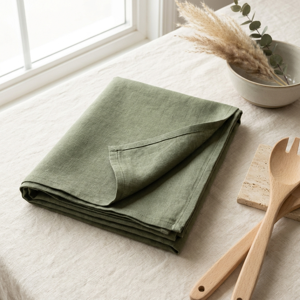 Nappe de Table en Lin 100% - vert mousse - StudioSoie