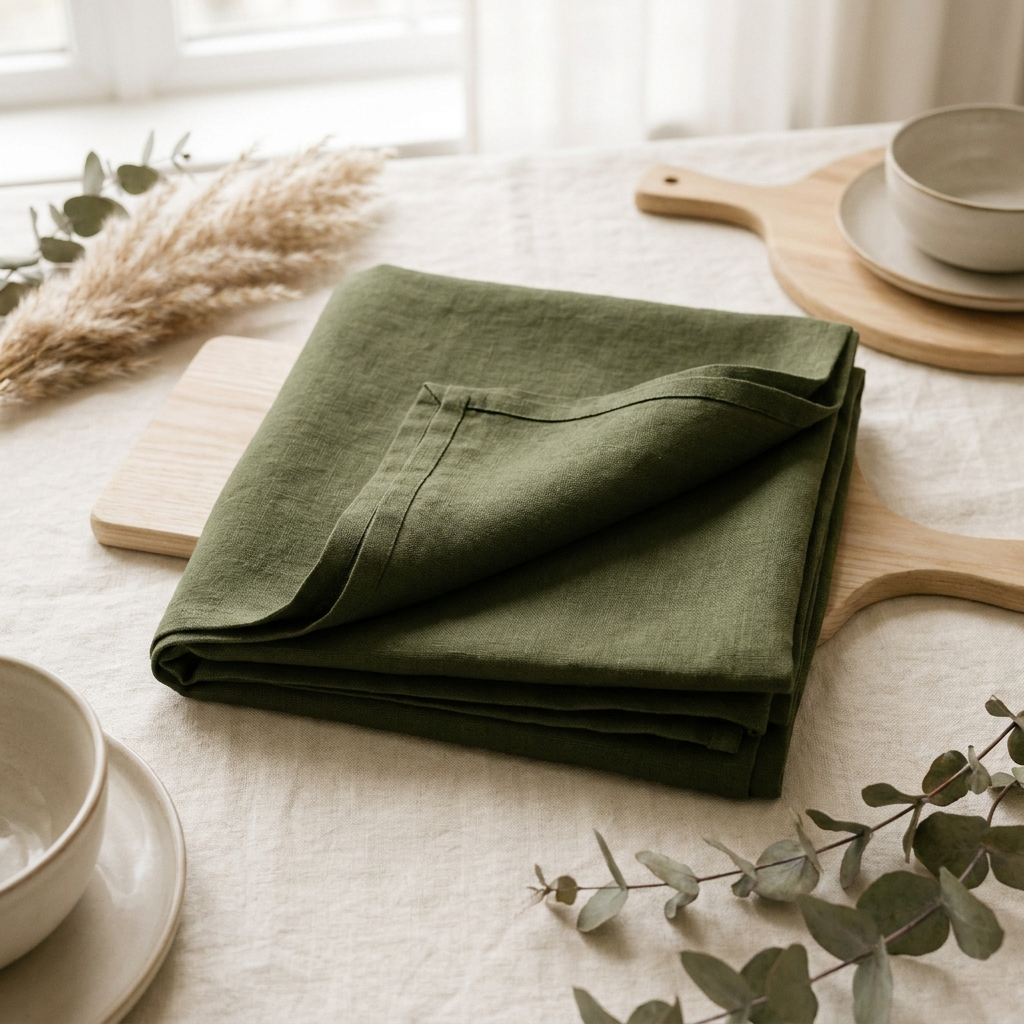 Nappe de Table en Lin 100% - vert olive - StudioSoie