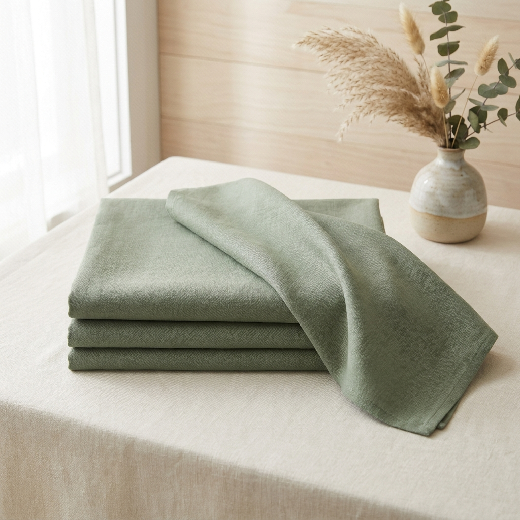 Nappe de Table en Lin 100% - vert sauge - StudioSoie