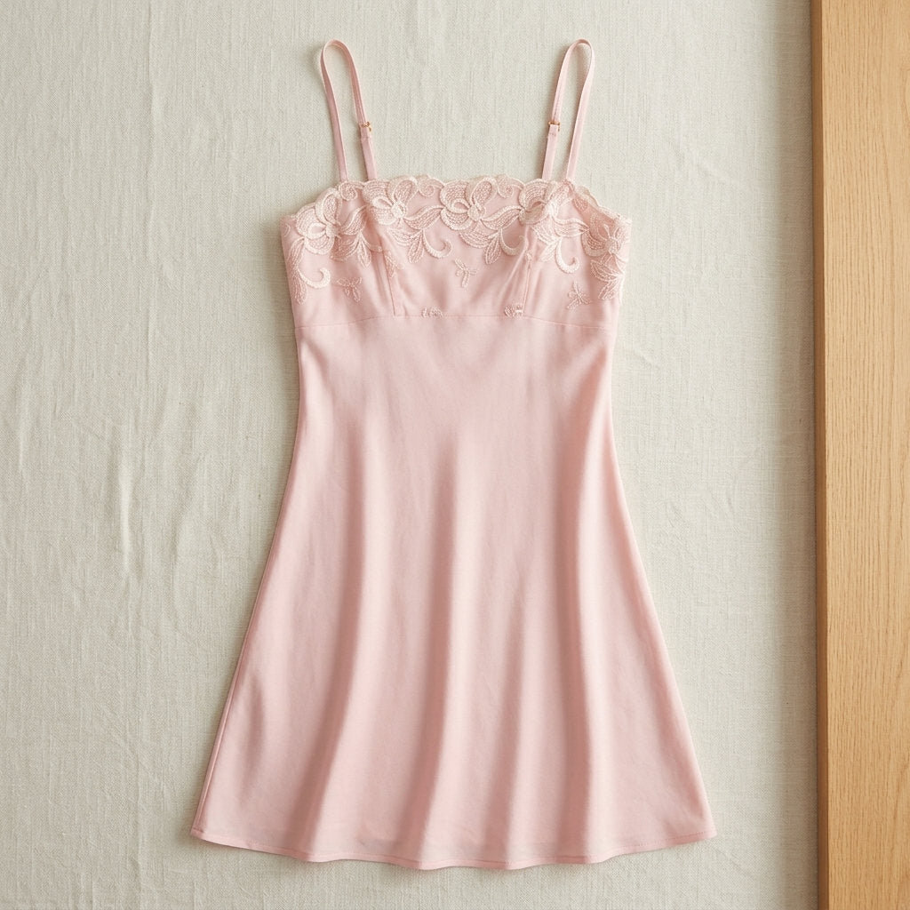 Nuisette en soie de mûrier à dentelle – coloris Rose Poudré – StudioSoie