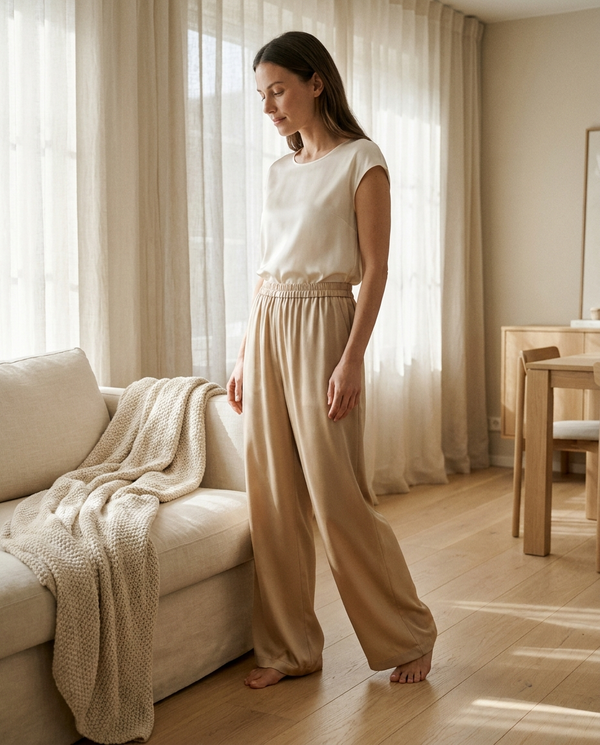 Pantalon Fluide - 93% Soie Naturelle