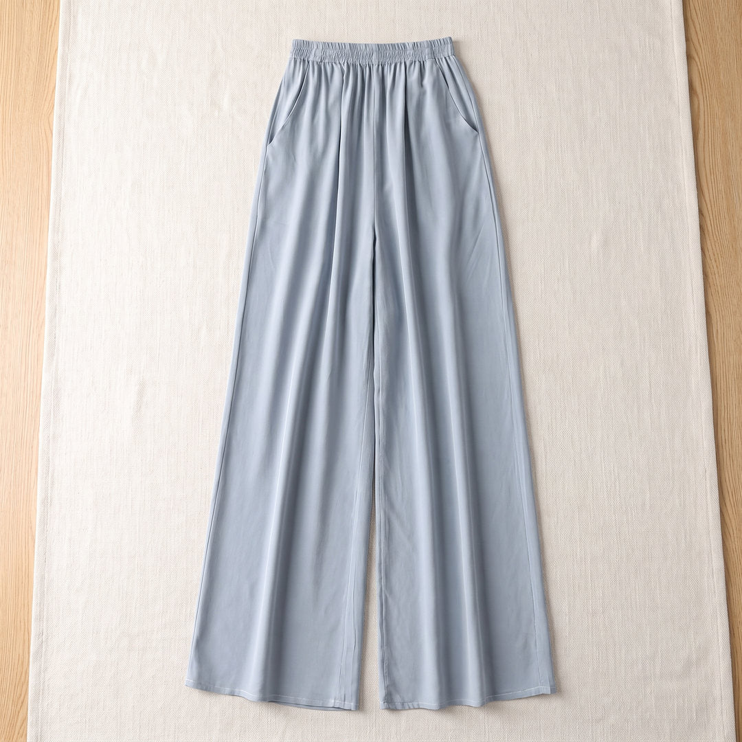 Pantalon large en soie de mûrier – Bleu Ciel