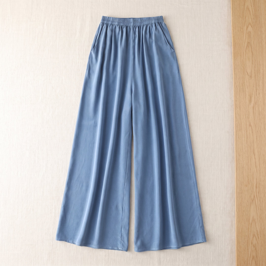 Pantalon large en soie de mûrier – Bleu Jean