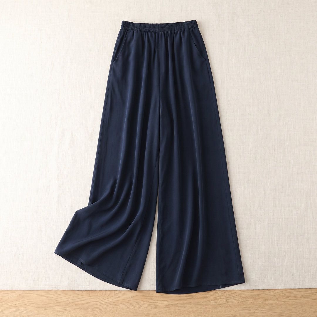Pantalon large en soie de mûrier – Bleu Marine