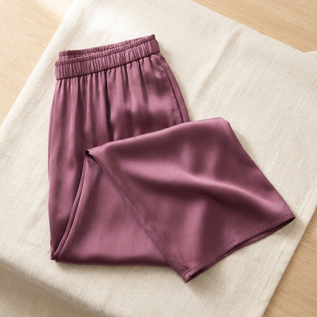 Pantalon en soie de mûrier coloris prune - StudioSoie