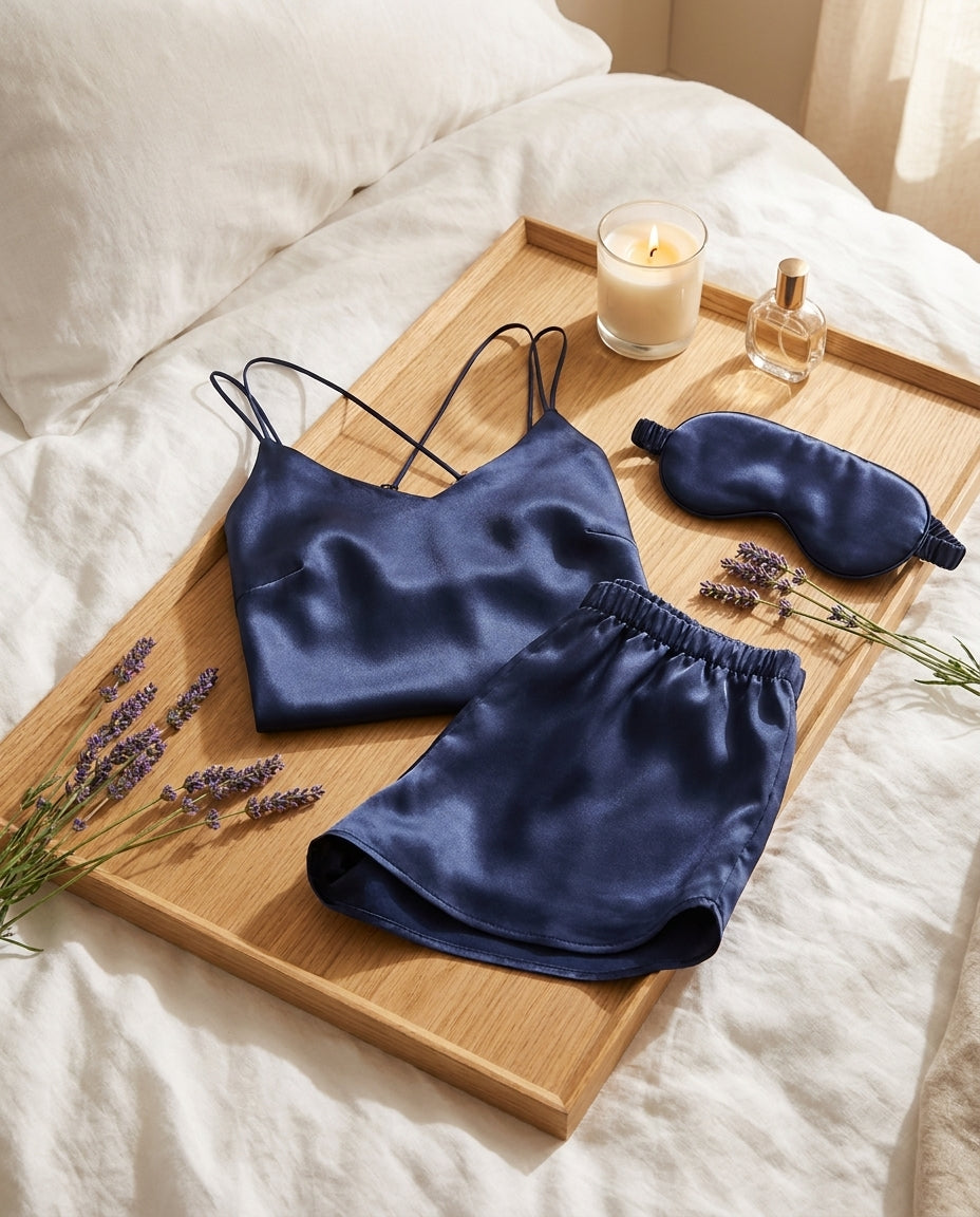 Sommerpyjamas i Silke - Korte Ærmer