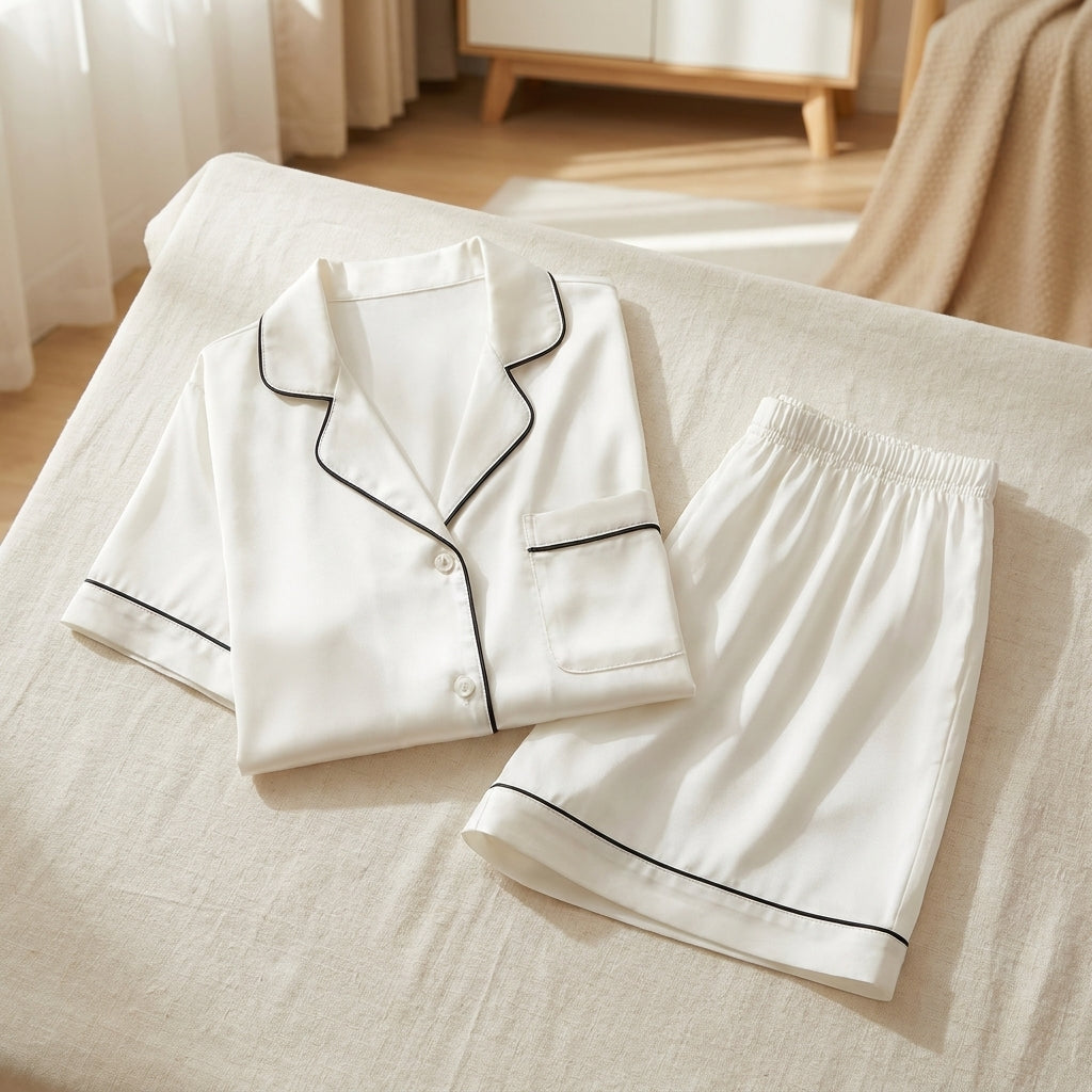 Pyjama en Soie de Mûrier 100% – Top Manches Courtes & Short, Femme - StudioSoie - 