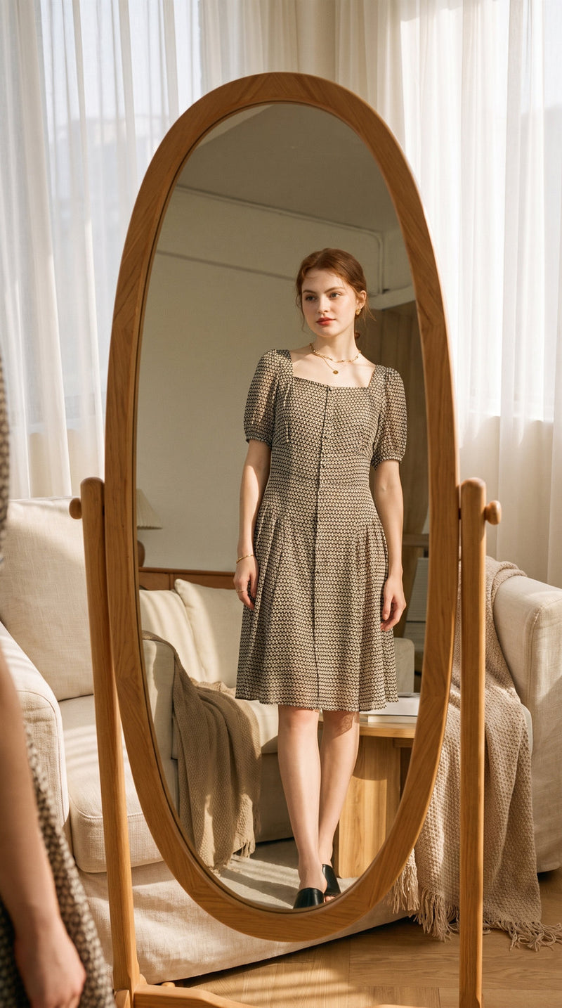 Robe courte en soie de mûrier à col carré – visuel 1 – StudioSoie