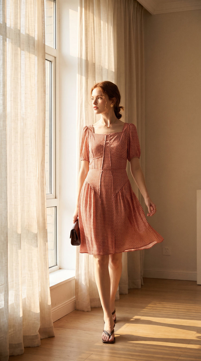 Robe courte en soie de mûrier à col carré – visuel 2 – StudioSoie