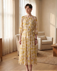 Robe longue en georgette de soie imprimée – vue portée – StudioSoie