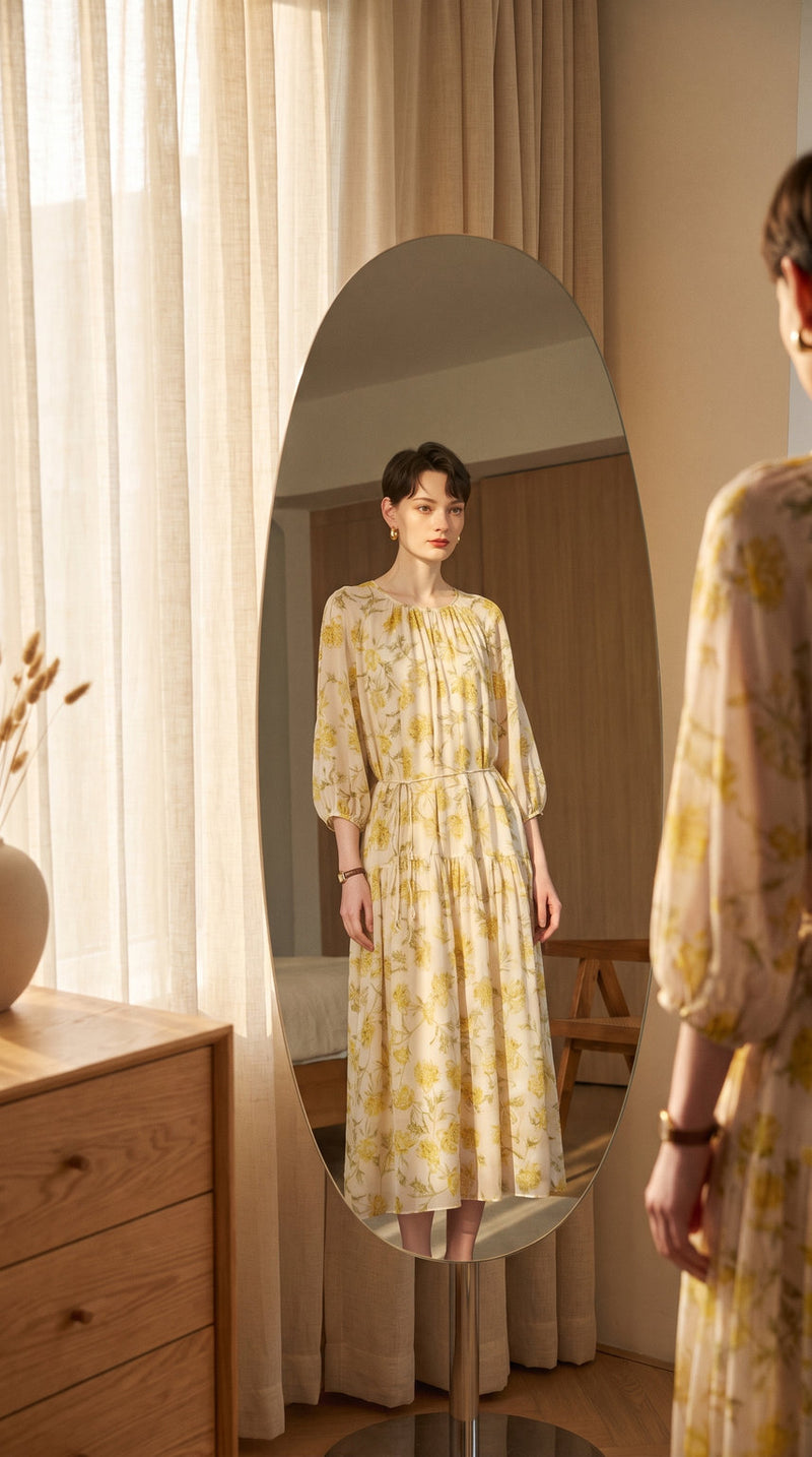 Robe longue en georgette de soie imprimée – visuel 1 – StudioSoie