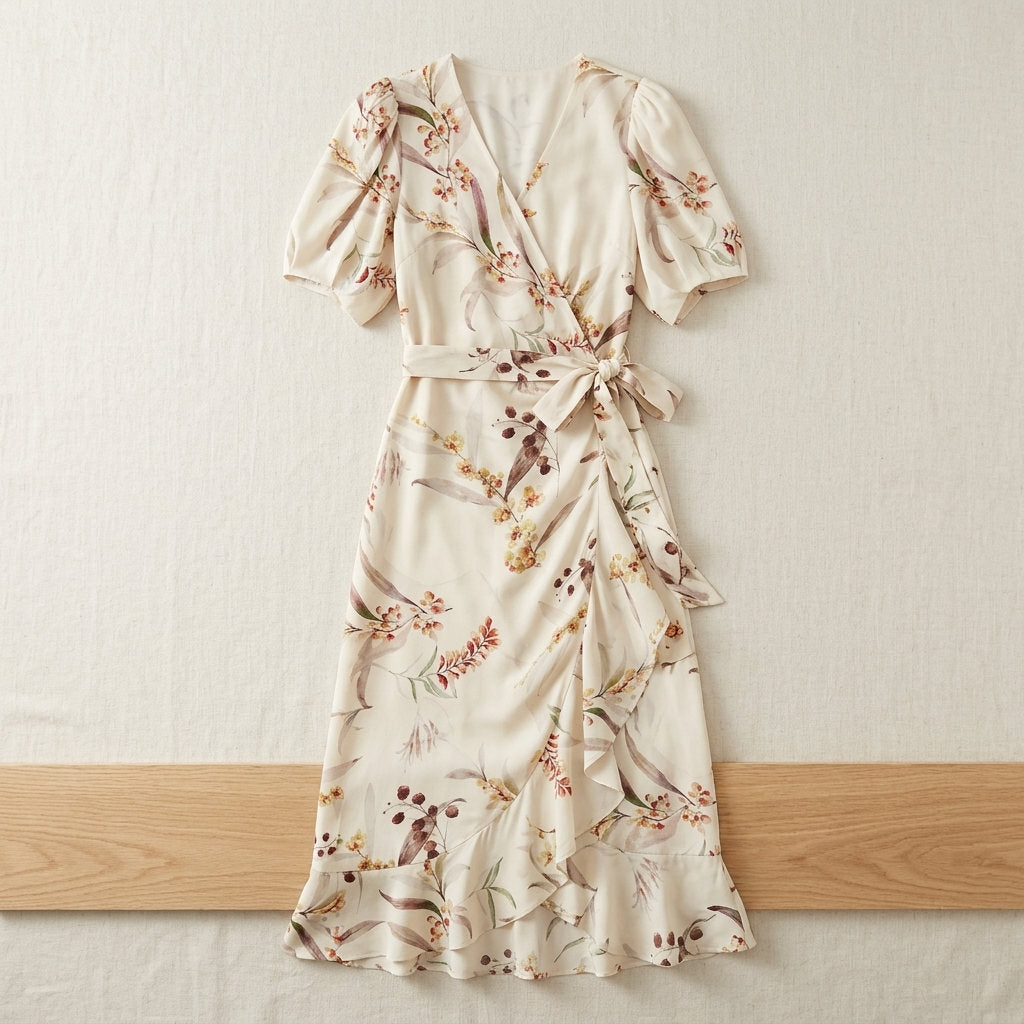 Robe portefeuille en crêpe de soie de mûrier – coloris Imprimé Ivoire – StudioSoie