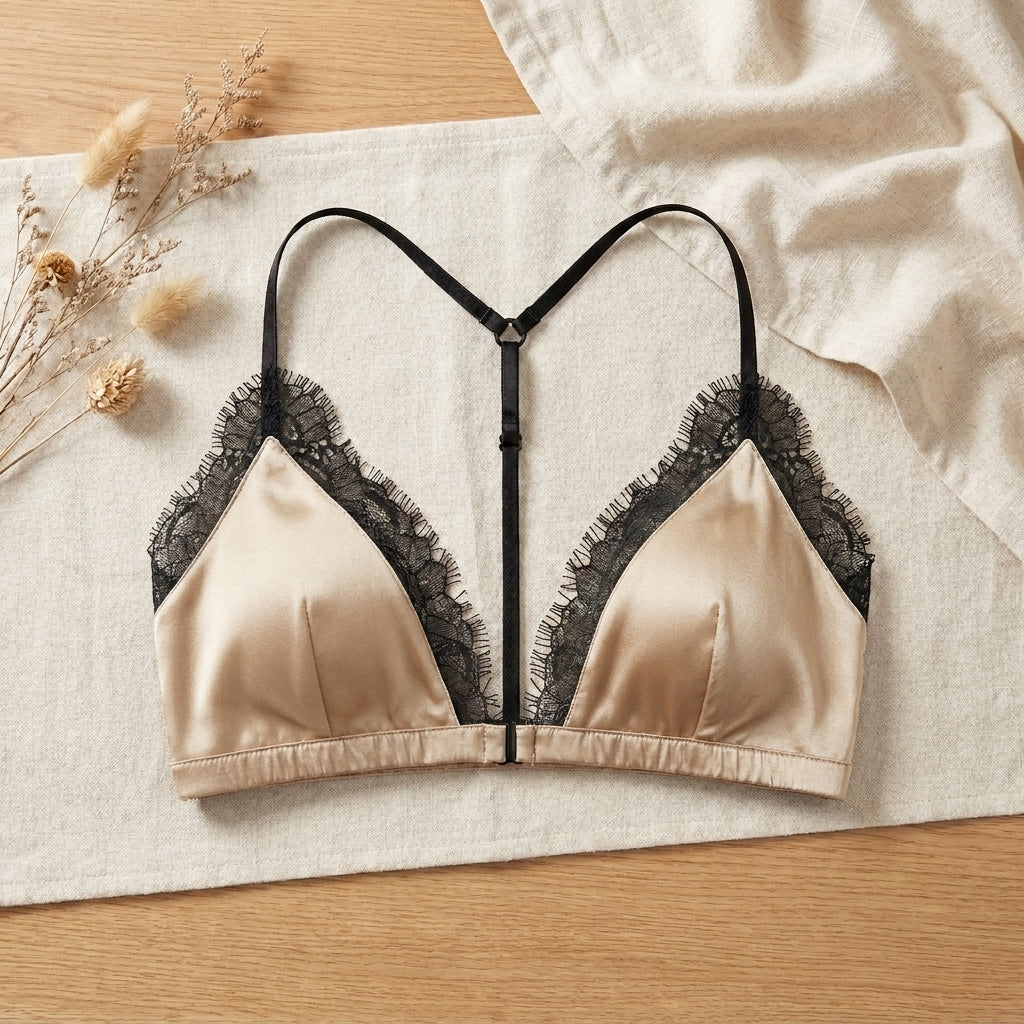 Soutien-Gorge en Soie de Mûrier & Dentelle - Sans Armature Triangle Femme 100% Soie - StudioSoie