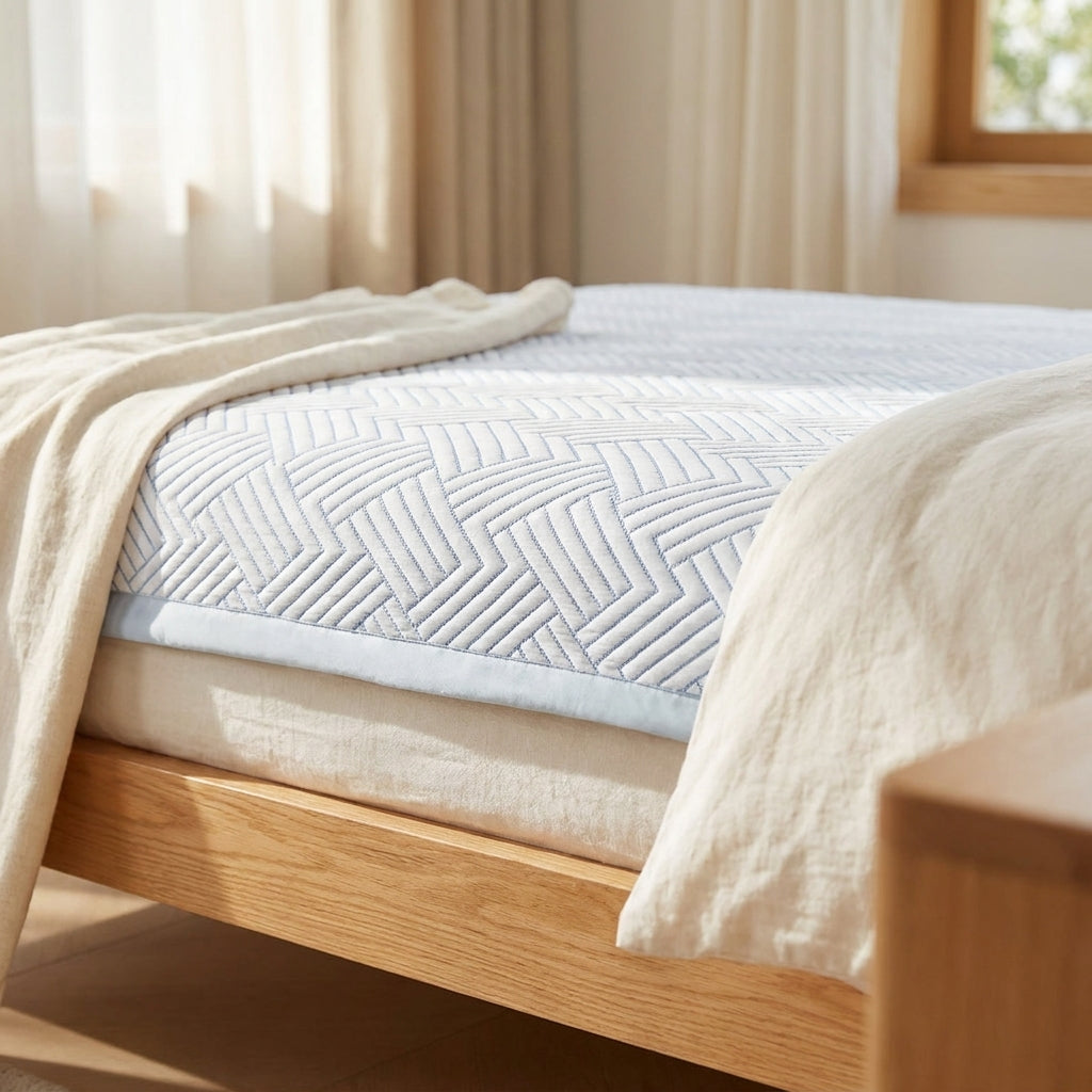 Détail du tissage chevron respirant du surmatelas