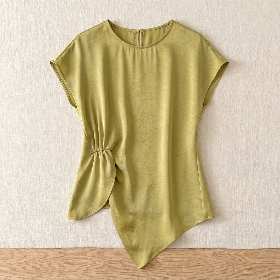Top plissé en soie de mûrier – Vert Olive
