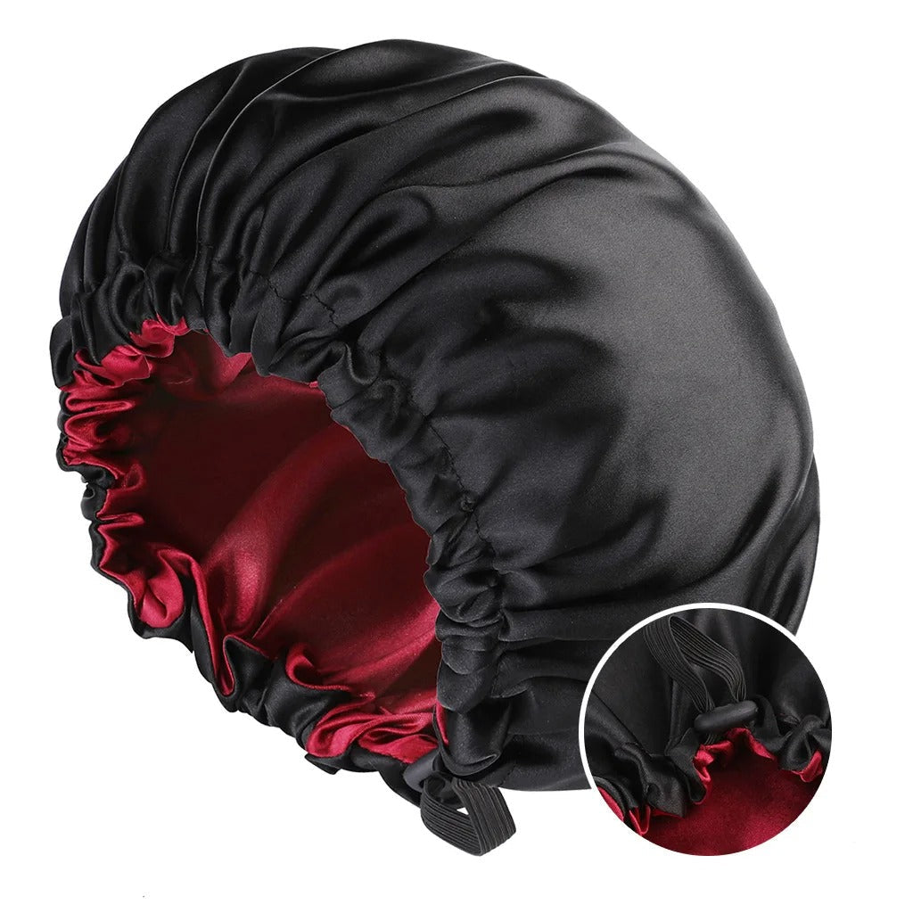 Bonnet en Satin - StudioSoie -  Noir / Rouge